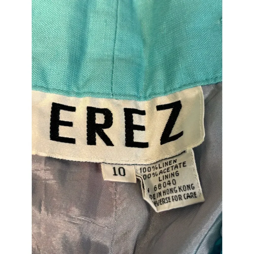 Vintage Aqua Linen Sequin Trim‎ Shorts High Waist Pleated Walking Shorts Mermaid